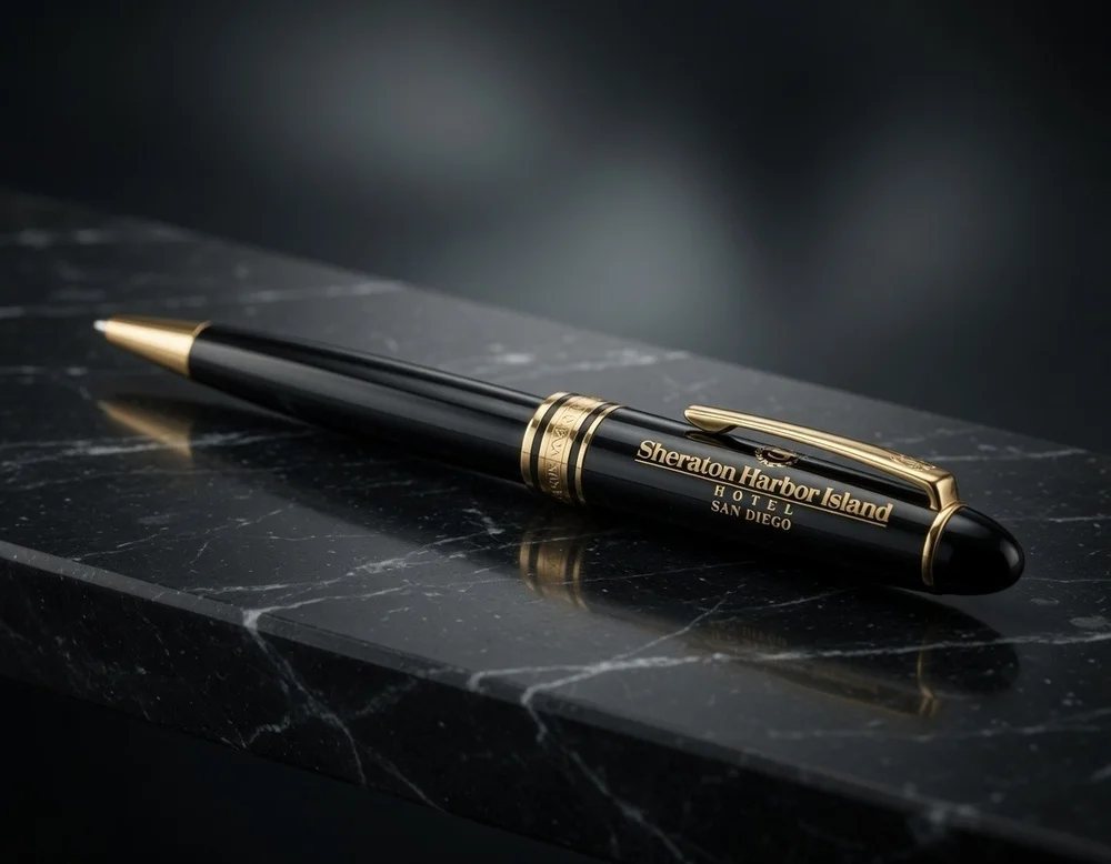 Vintage Sheraton Harbor Island Hotel San Diego Logo Ballpoint Pen Black Gold NIB